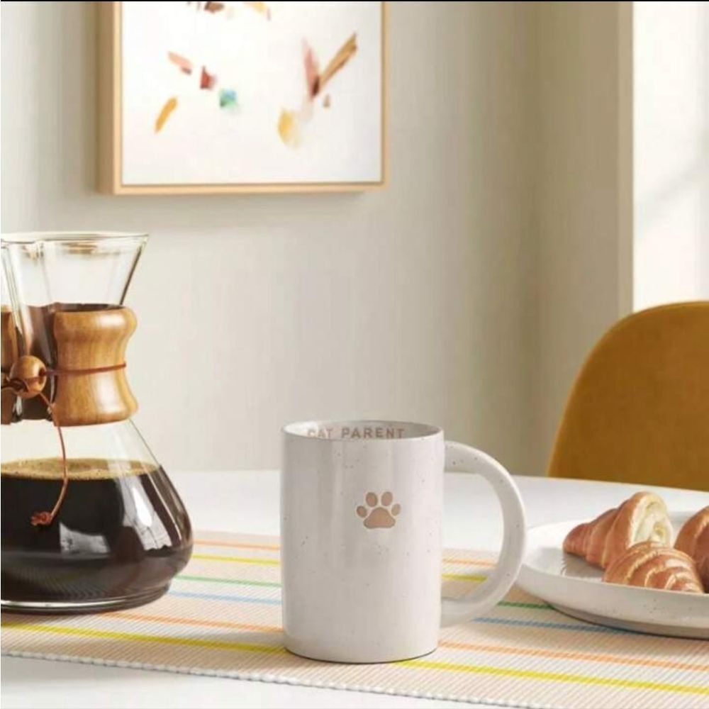 🆕️🍵 "Cat Parent" 14 oz Stoneware Embossed Paw Mug - Ivory
